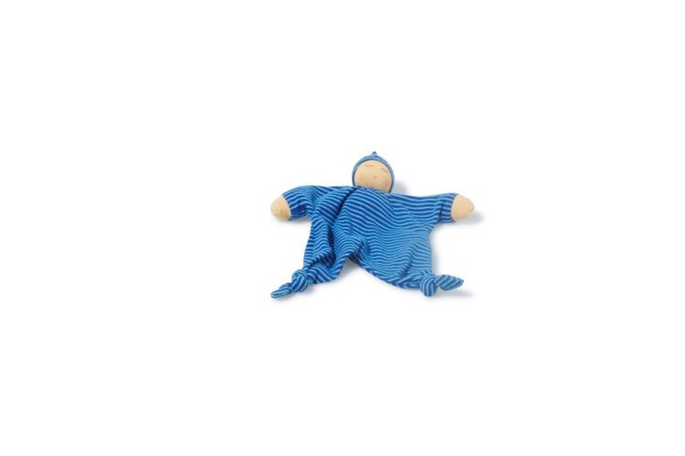 Vázaná panenka, organická bavlna modrá, 25 cm